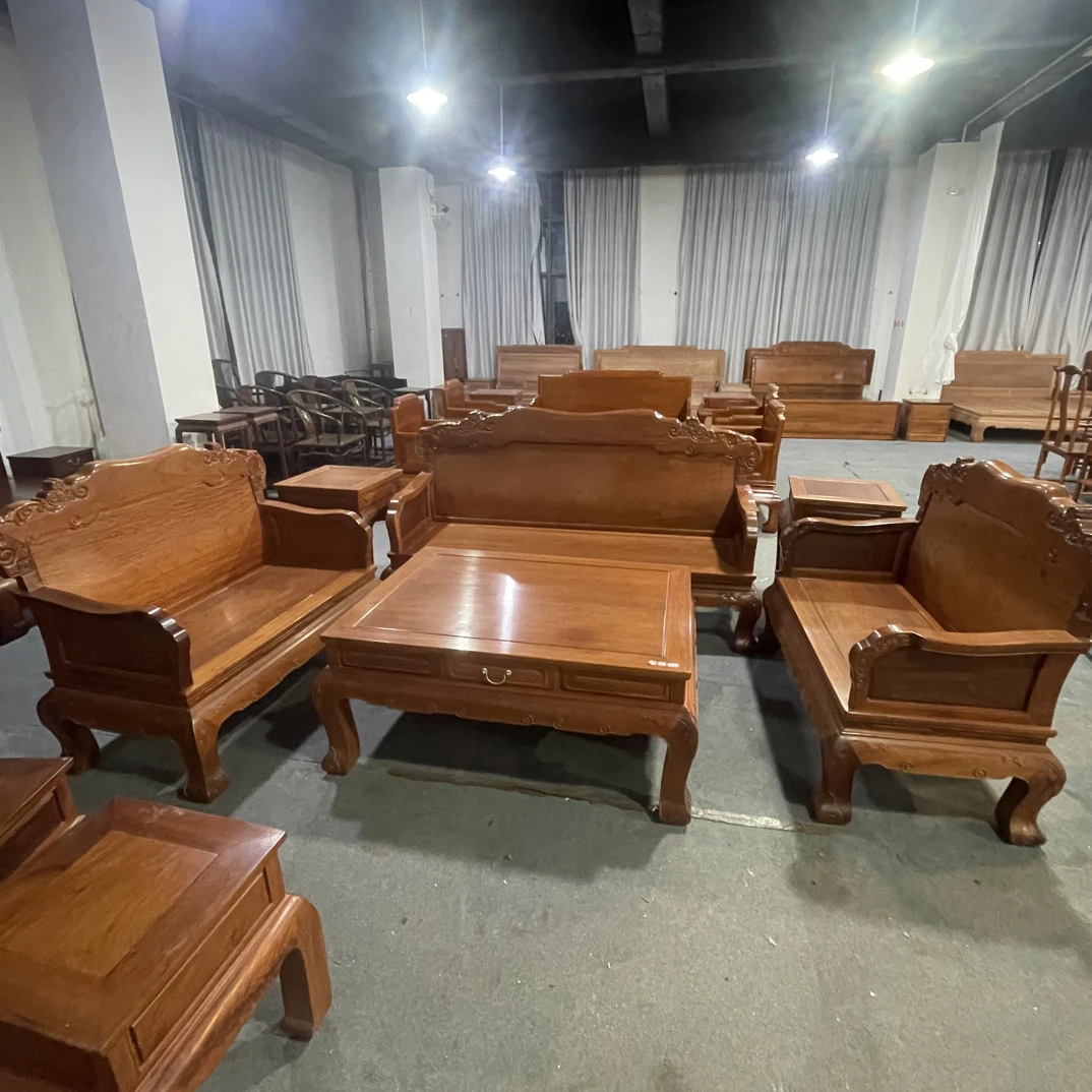 缅甸花梨二二三沙发六件套