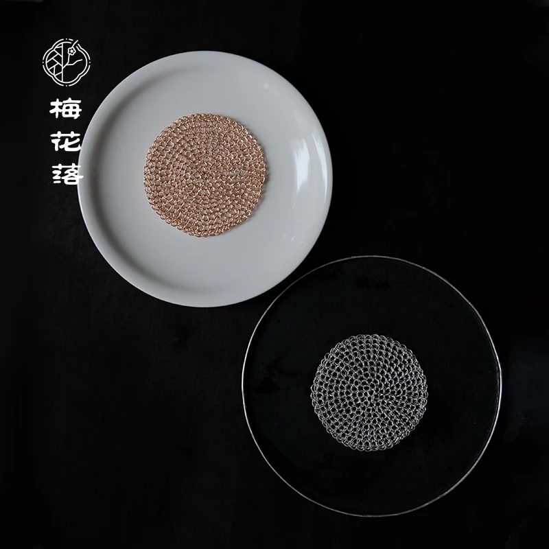 梅花落手工银丝铜丝养壶垫紫砂手工钩编999足银茶垫杯垫隔热垫