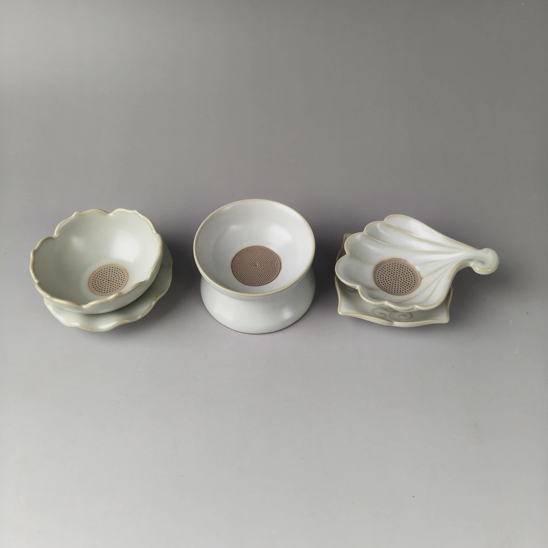 月白釉 莲花茶漏 圆茶漏 银杏茶漏 微瑕