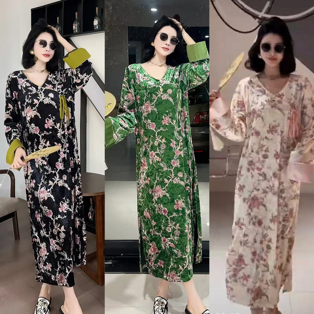 清苍价~深圳8376新中式芙蓉月光国风连衣裙改良旗袍裙禅意裙子