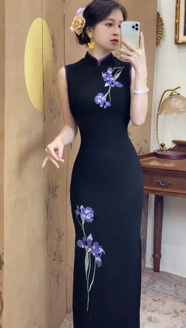 【现货款】予溪自制【夜阑】新中式日常刺绣气质修身显瘦优雅改良旗袍