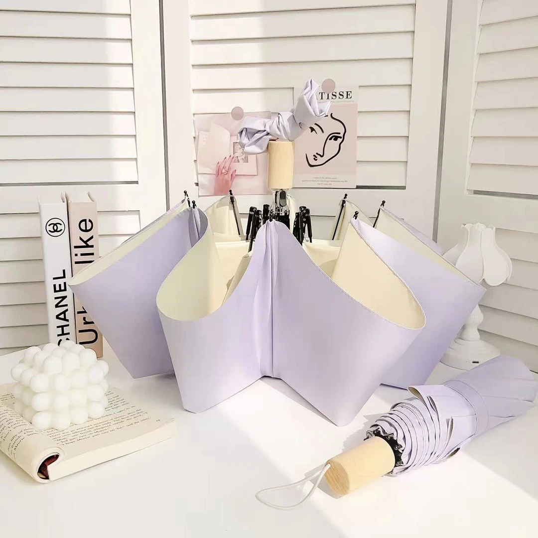 ins彩胶自动折叠雨伞女晴雨两用高颜值结实耐用防晒遮阳太阳伞