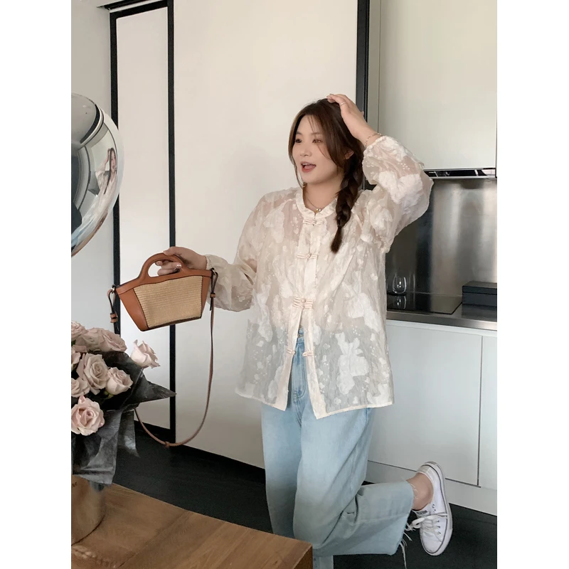 【ALINDM年终大清仓】胖mm新中式显瘦200斤国风盘扣衬衫女AS24566