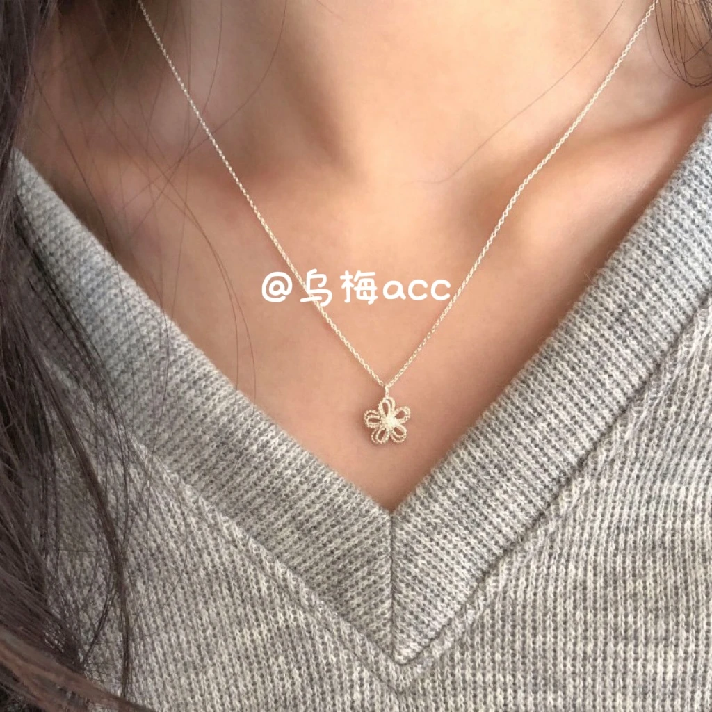 坠链均925银 纯银花朵韩系项链925气质百搭