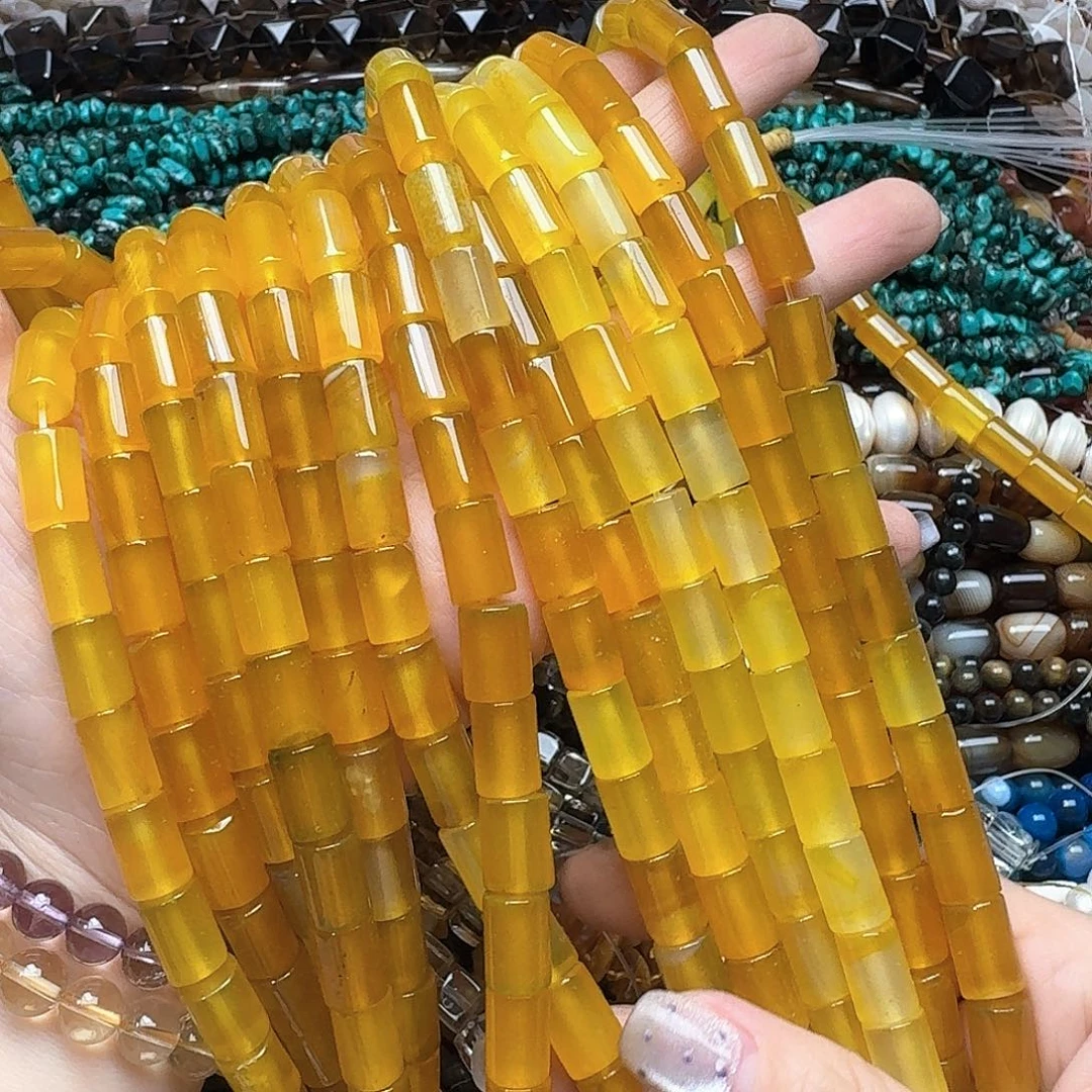 玛瑙/玉髓未镶嵌珠宝半成品一条8x12m黄玛瑙桶珠