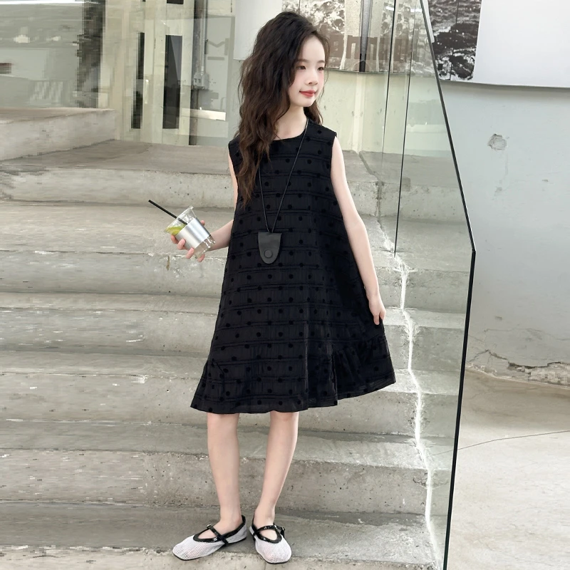 儿童2025年夏装大女童装裙子夏季背心吊带连衣裙宽松显瘦款花苞裙