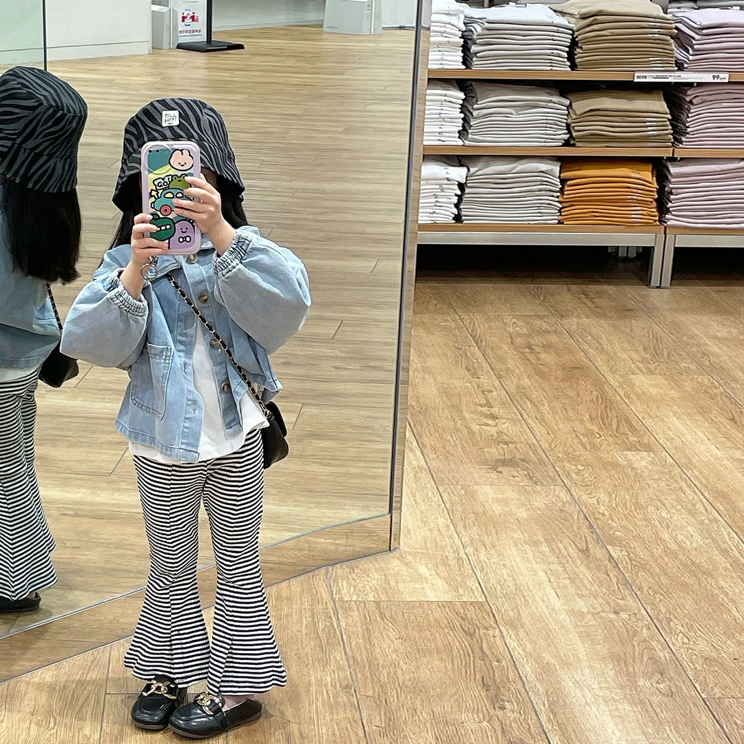 女童韩版春秋夏季新款儿童薄款洋气女孩宝宝休闲条纹喇叭裤舒适