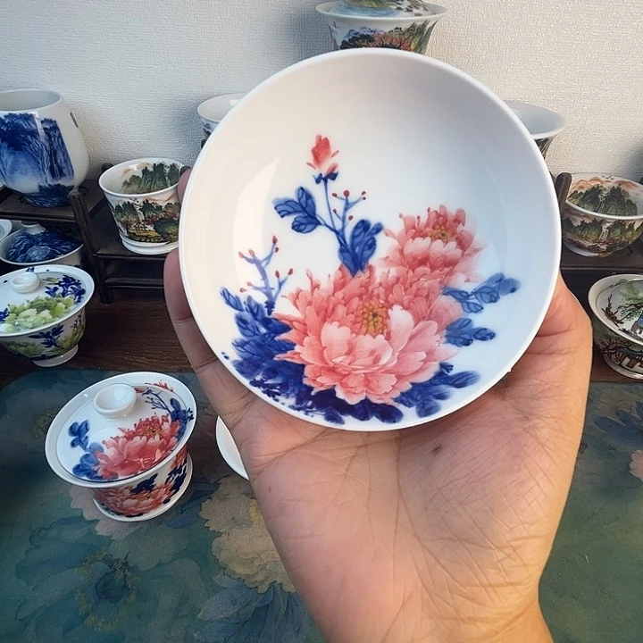 忠意堂釉下彩红牡丹微瑕不退