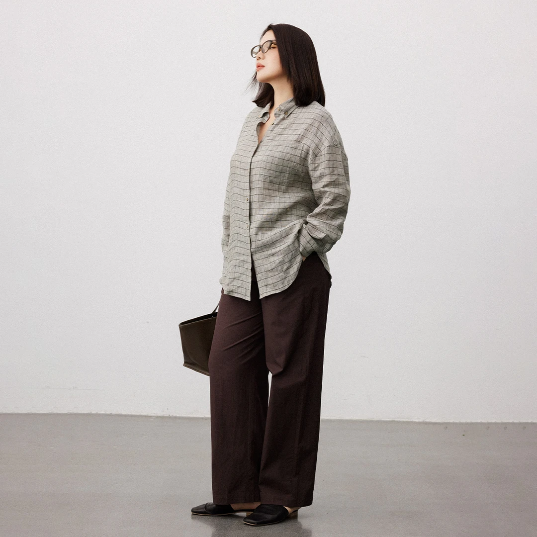 【折扣款】PLUSMALL 浓郁生巧 松弛感锥形口袋知性长裤PLUS2502001