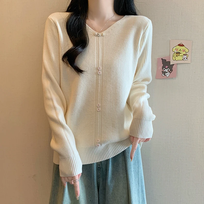 3405大码女装2024秋冬新款洋气V领针织衫胖MM宽松显瘦毛衣打底衫