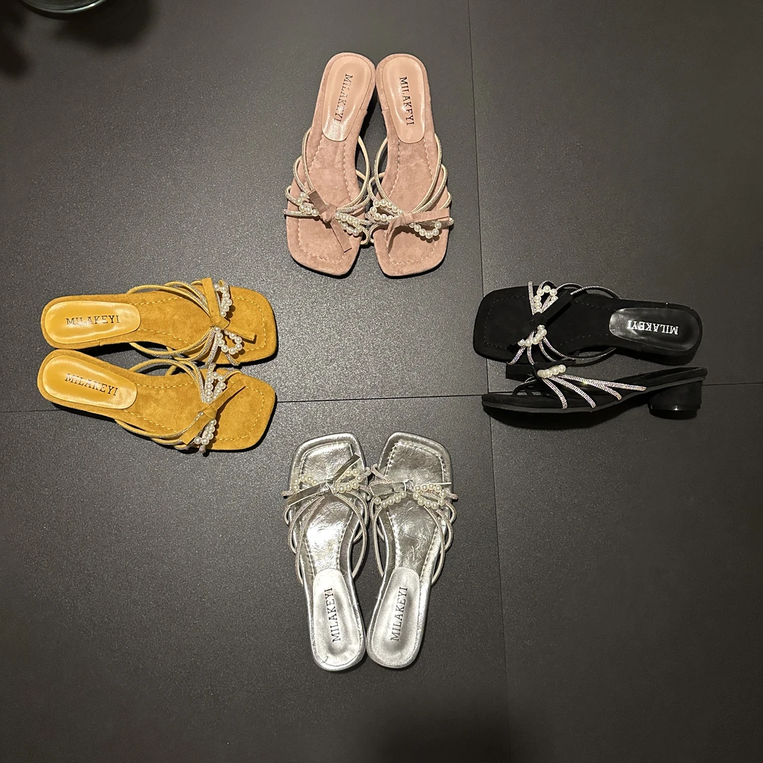 （现货）2025年夏季新款仙女风珍珠蝴蝶结爆款绝美高级网红百搭凉鞋