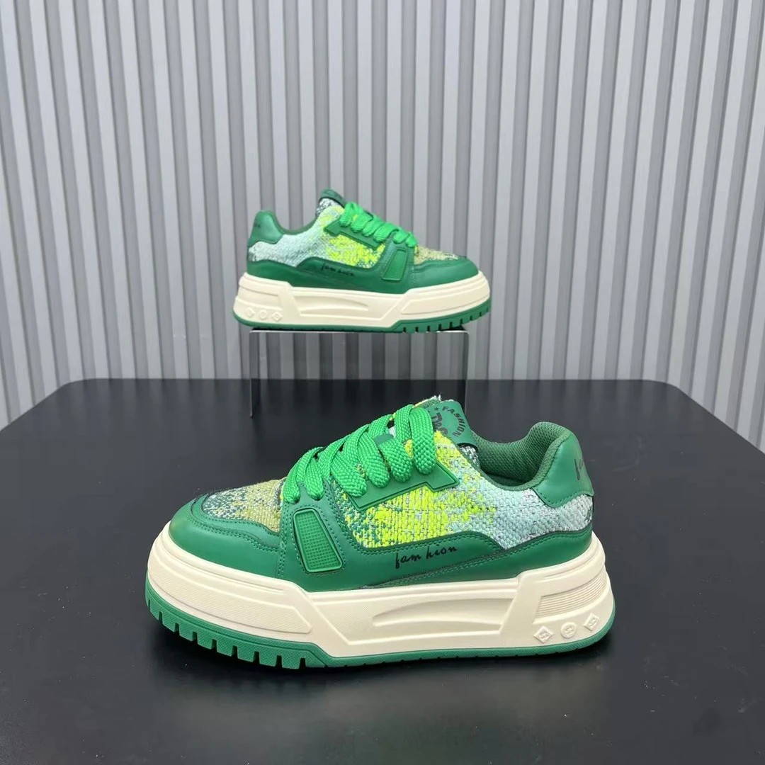 男鞋2025潮流拼色网红秋季厚底休闲板鞋增高低帮系带青春男生鞋子