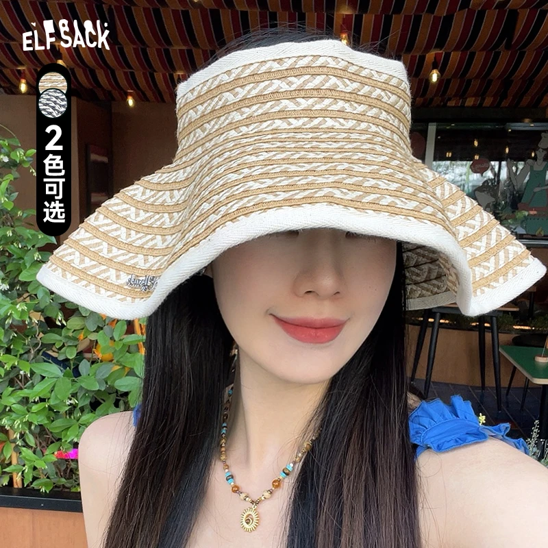 妖精的度假风草编空顶防晒帽2025新款大帽檐显脸小设计感出游帽子