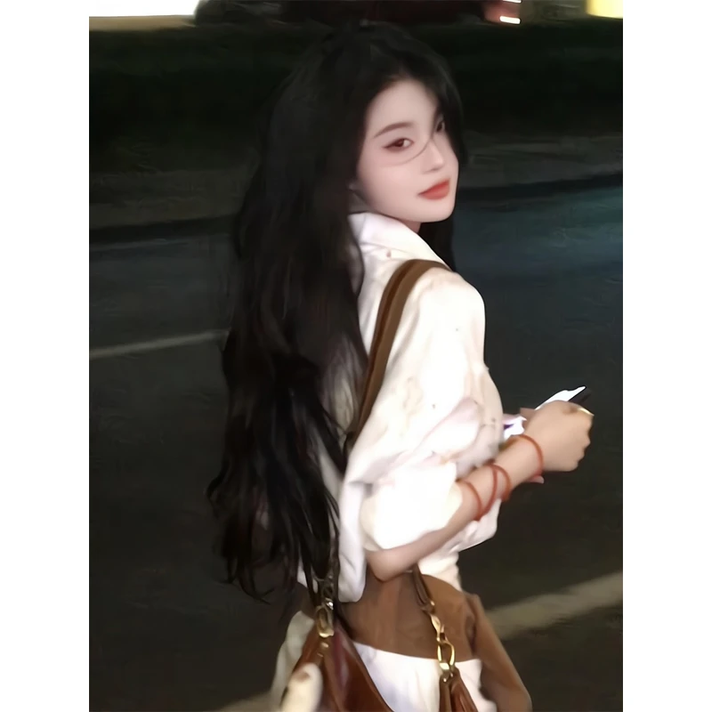 韩系穿搭超好看独特漂亮衬衫连衣裙御姐风收腰修身包臀裙2025夏季