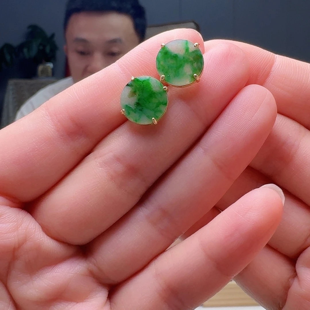 翡翠银S925镶嵌耳饰天然