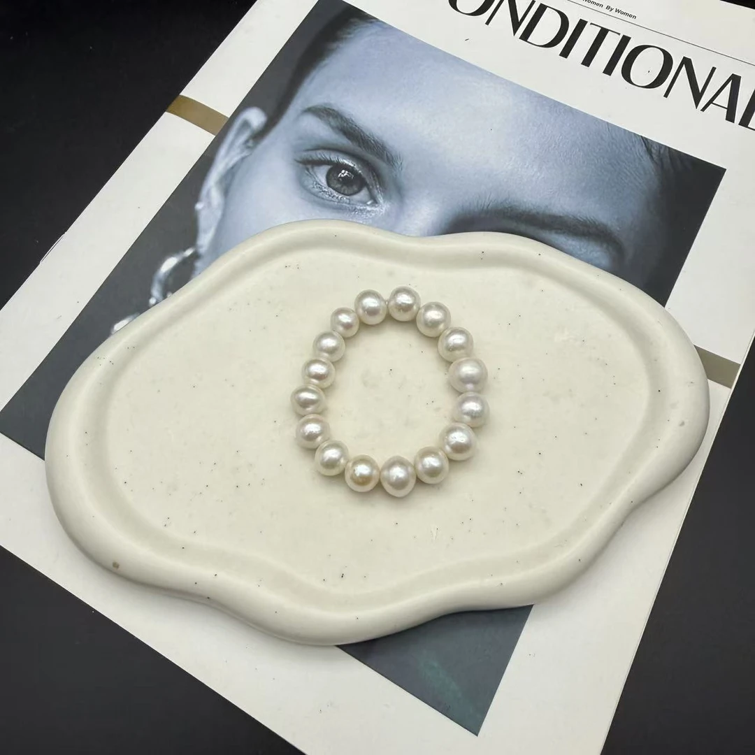 【E082】卡九左右天然淡水真珍珠白珠弹力绳 手串