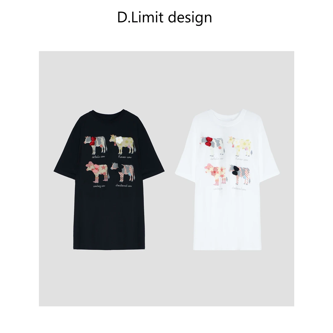 【D.Limit design】设计款立体蝴蝶结趣味牛牛印花圆领T恤DLIS963