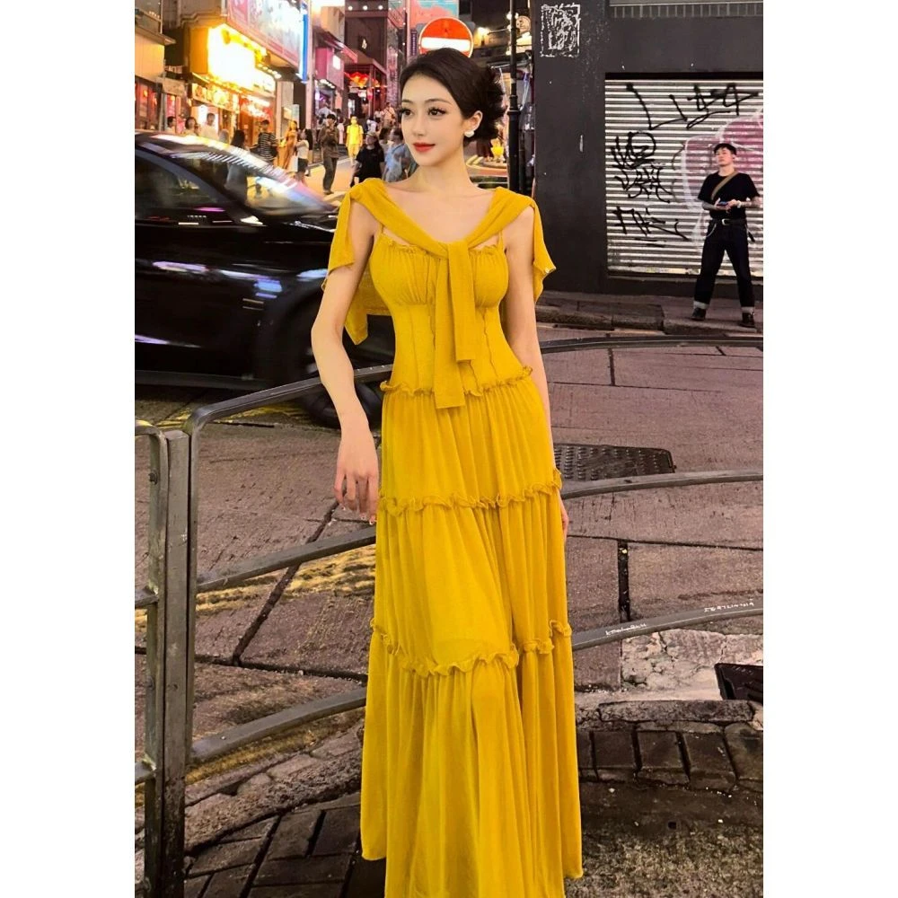 多巴胺海边度假仙女长裙氛围感褶皱显白气质高级感开衫连衣裙套装