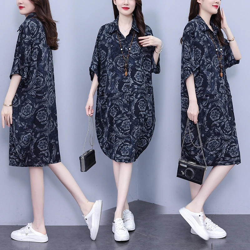 大码女装2025夏季新款减龄时尚洋气连衣裙宽松遮肚显瘦裙子