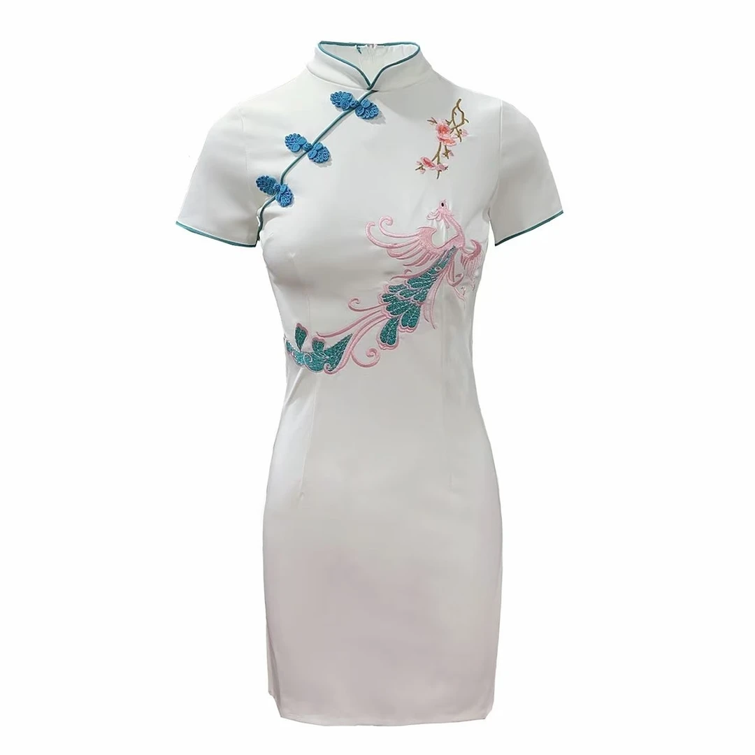 6006#中式风短袖刺绣旗袍裙