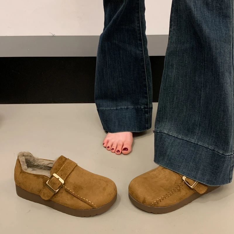 加绒勃肯豆豆鞋厚底棉鞋女2025新款冬季女鞋子网红百搭保暖雪地靴