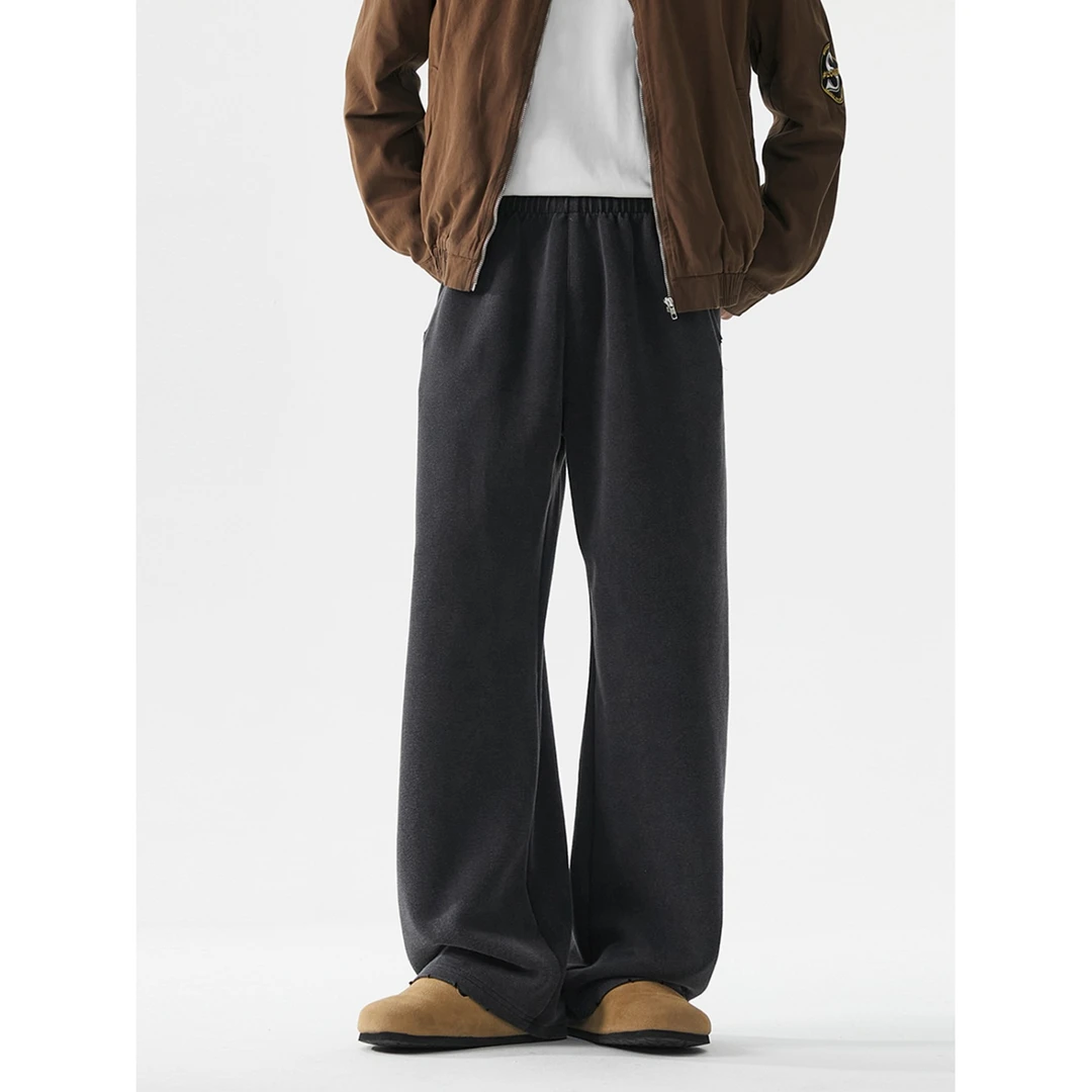 美式重磅黑灰色直筒卫裤男秋季复古水洗休闲裤潮牌宽松运动阔腿裤