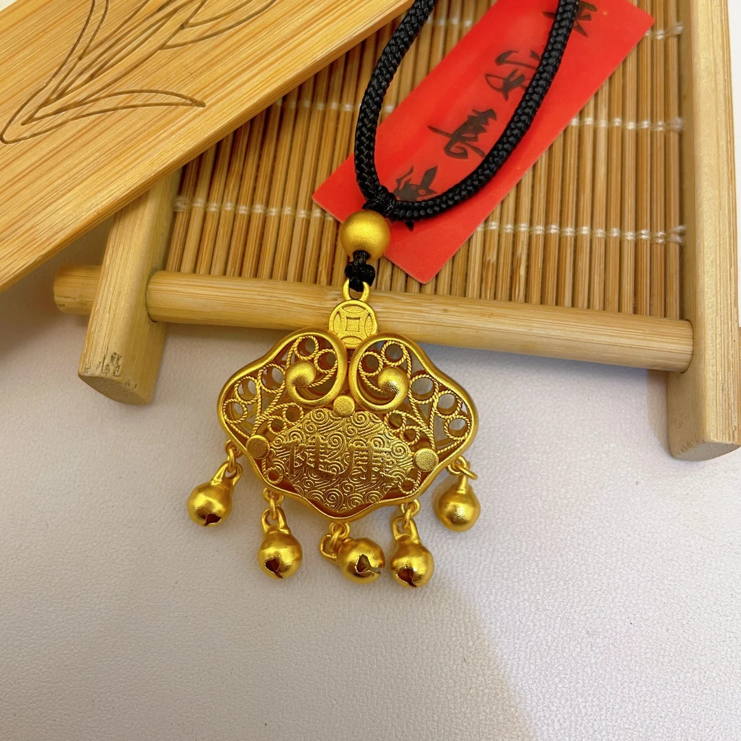 合金吊坠 健康快乐锁带铃铛吊坠时尚编绳祥云锁