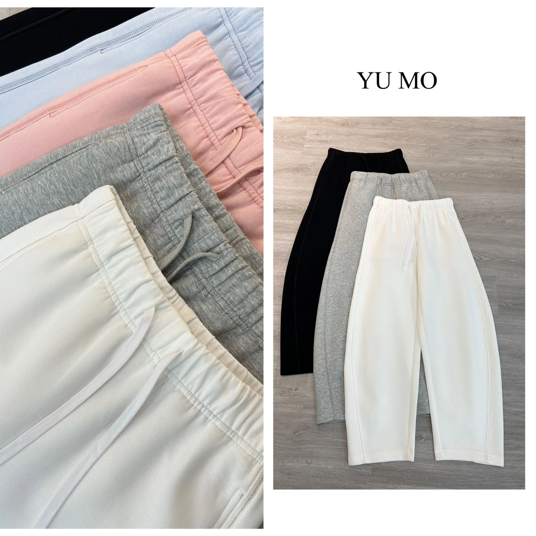 极简感百搭弯刀裤女春季立裁撞色棉感高腰松紧腰显瘦休闲香蕉卫裤