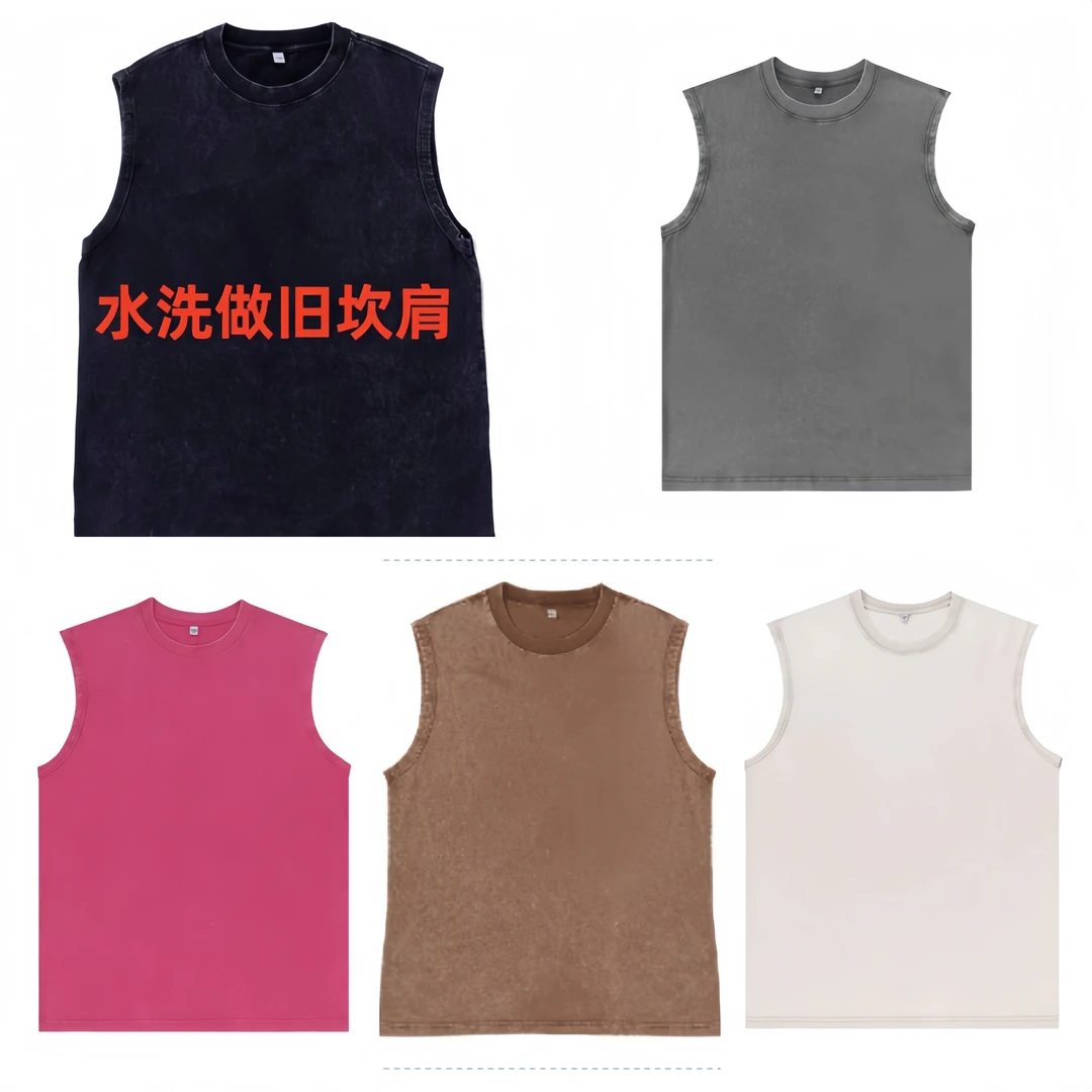 水洗坎肩夏季背心女休闲复古宽松无袖圆领重磅百搭
