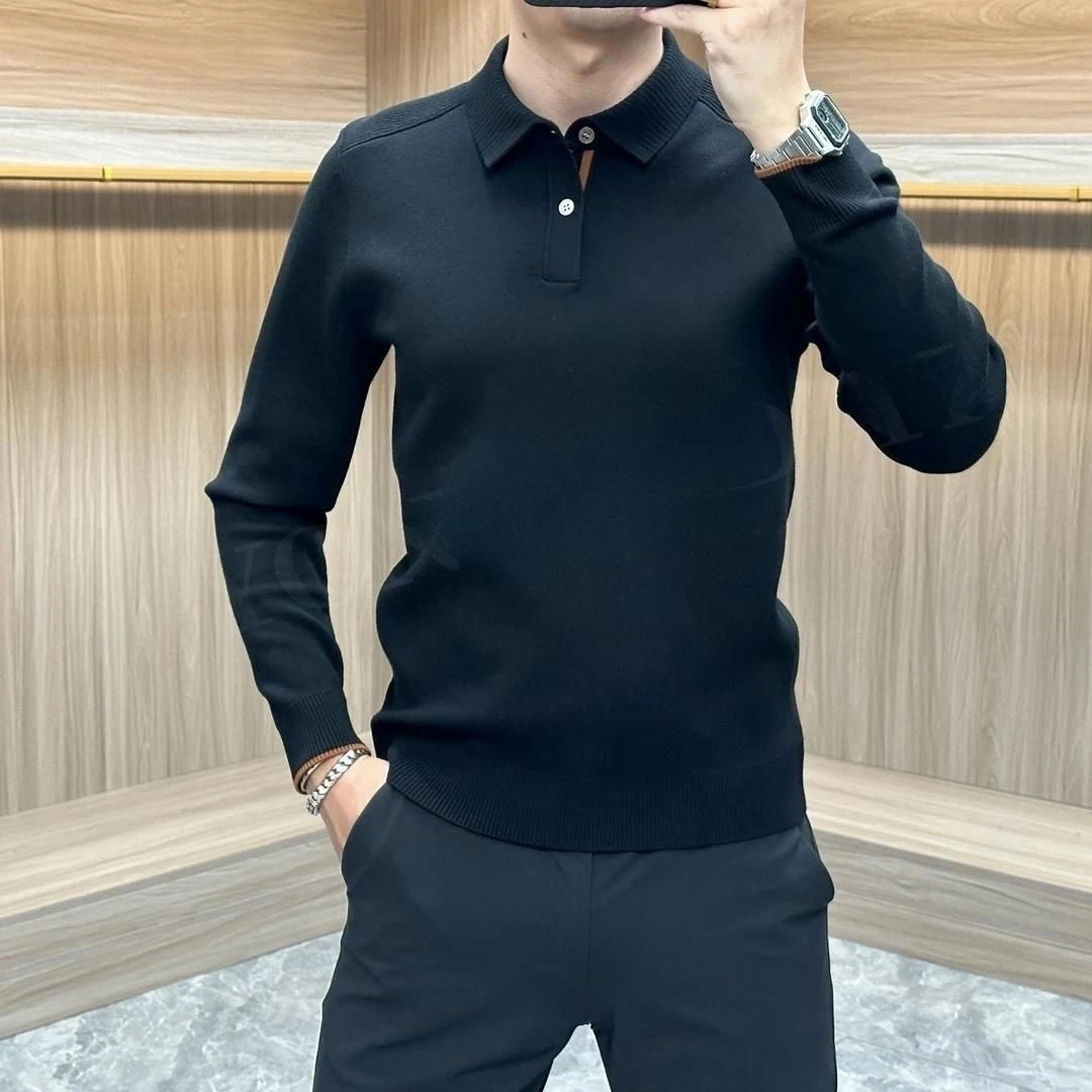 高档轻奢男士秋冬长袖成熟商务休闲针织Polo衫保暖翻领打底毛衣潮