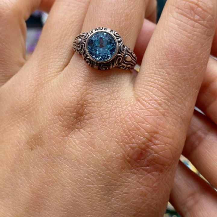 托帕石戒指银S925镶嵌天然托帕石戒指