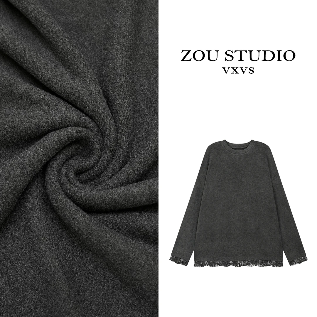 ZOU STUDIO VXVS 蕾丝打底 新款百搭纯色拼接蕾丝长袖打底1193-1