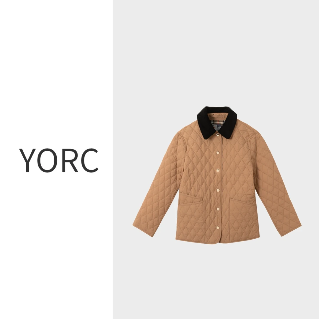 YORC巴恩风灯芯绒领菱格绗缝黄金甲外套