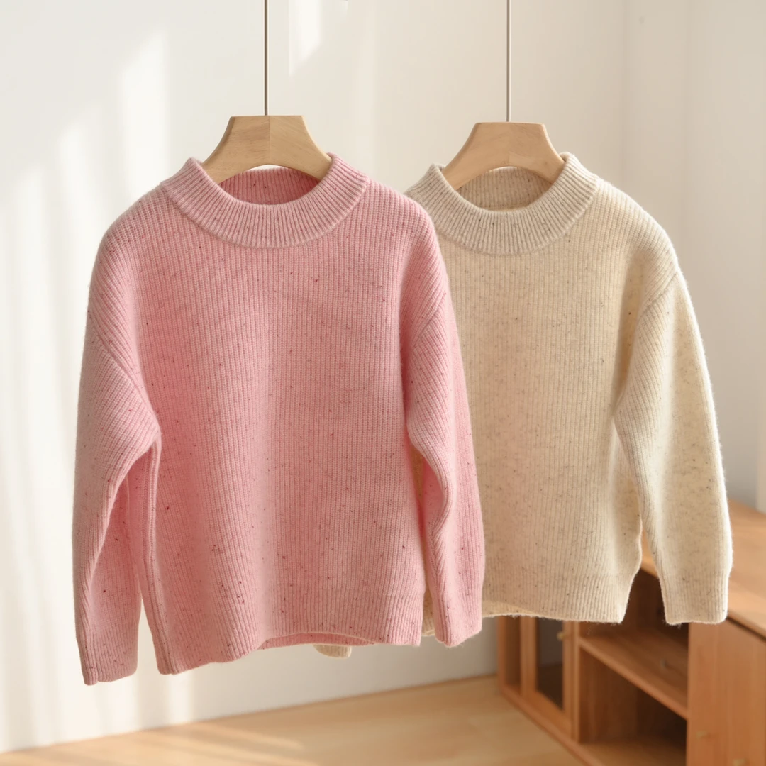 A类 美丽诺全羊毛元宝针儿童花纱女童圆领厚毛衣中大童冬款 87652