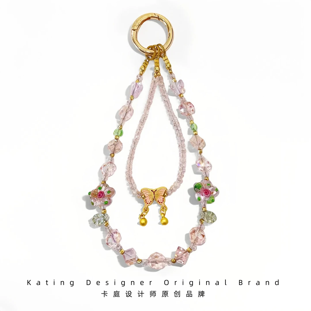 卡庭2025夏季新女款粉绿水晶手机挂链绳高级感防丢包包斜挎钥匙扣