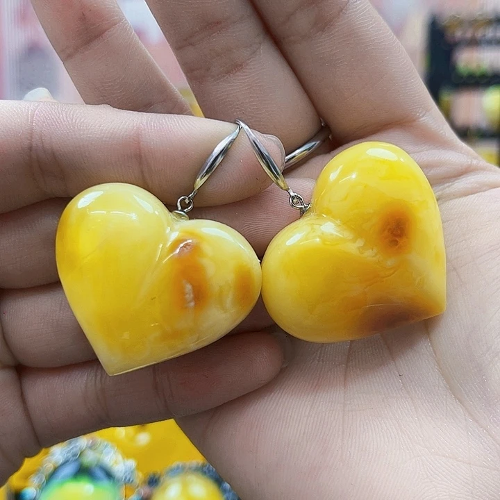 蜜蜡银S925镶嵌裸石耳环