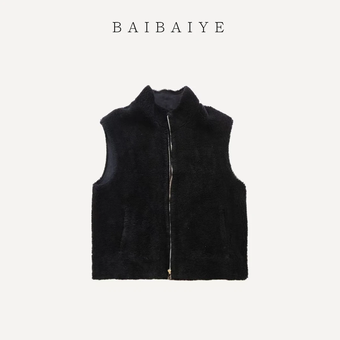 韩系极简加长版全羊毛休闲马甲【BAIBAIYE】Z25FJ134