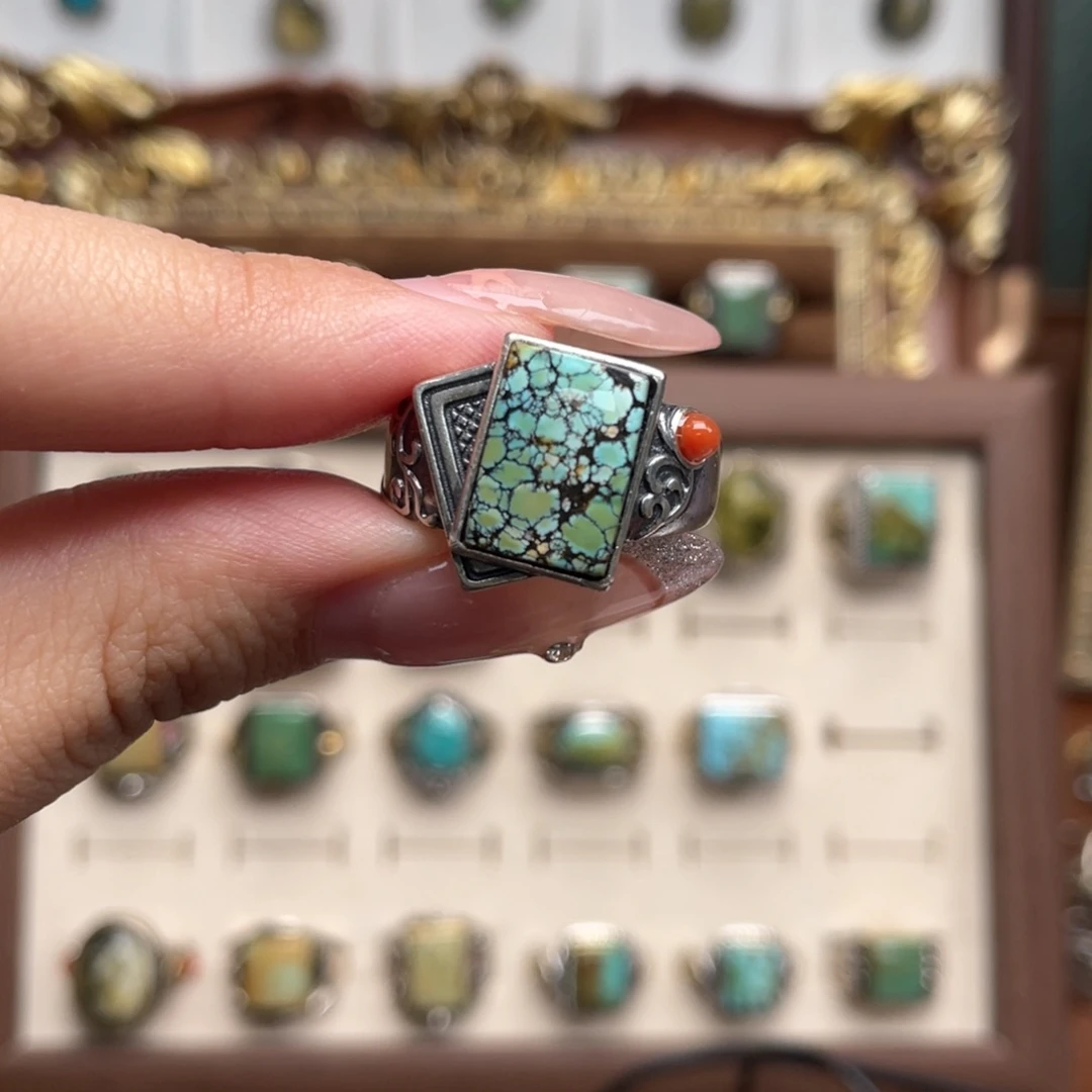 绿松石银S925镶嵌戒指