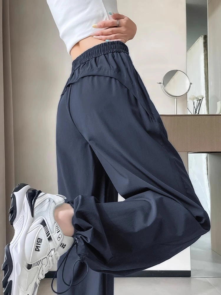 冰丝速干工装裤女夏季薄款2025宽松显瘦垂感束脚防晒运动阔腿裤女