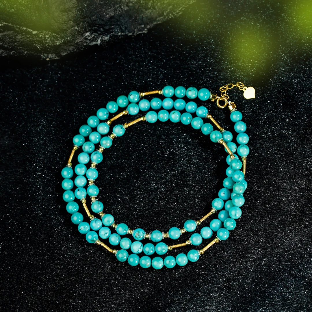 绿松石18K金圆珠项链春日上新礼物