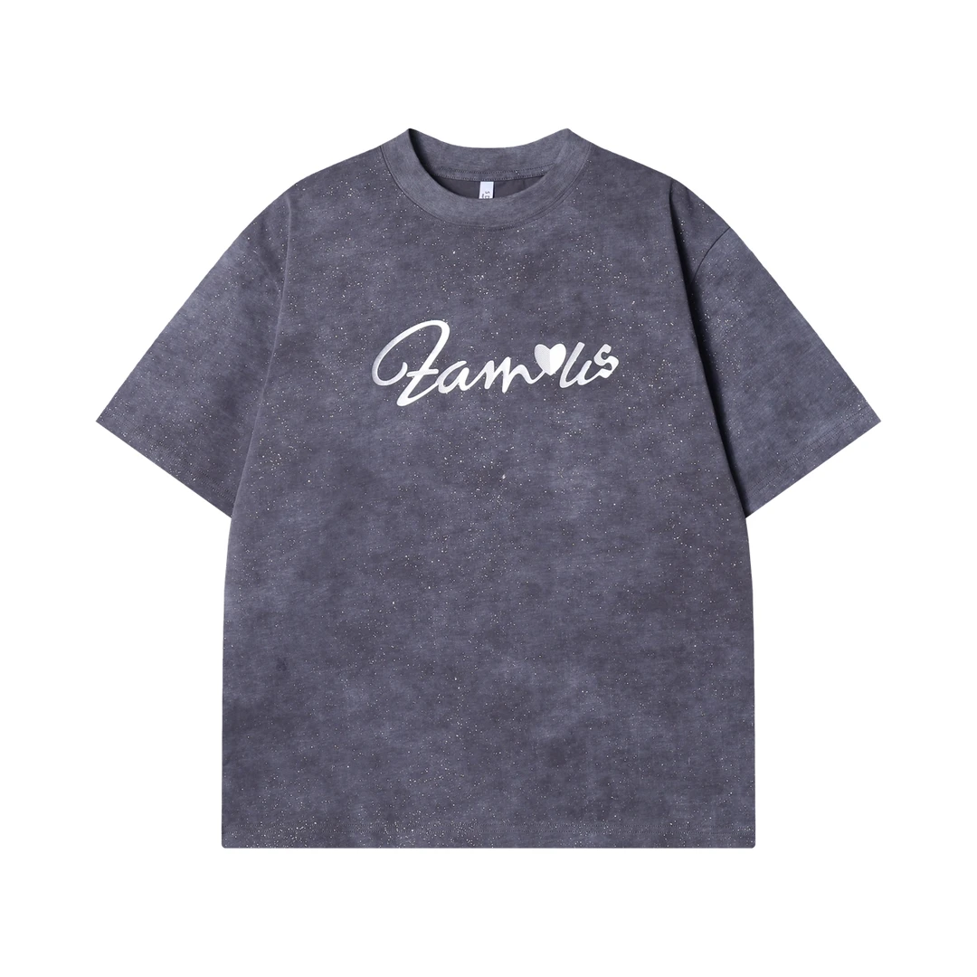 夏季高级感新款韩版满天星字母印花圆领短袖T恤情侣百搭套头上衣