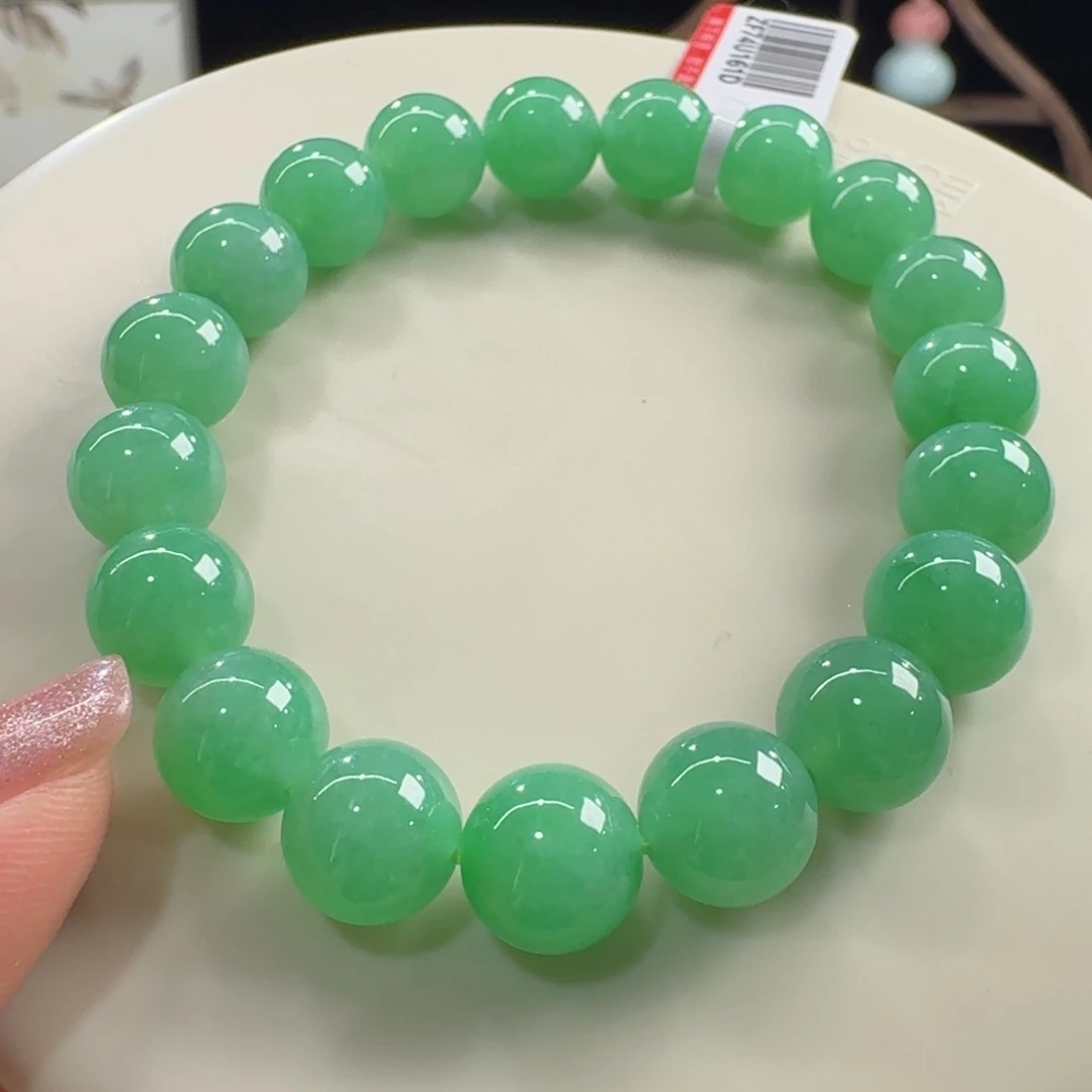 未镶嵌手串翡翠洋气！满果阳绿串卡10 大漏！