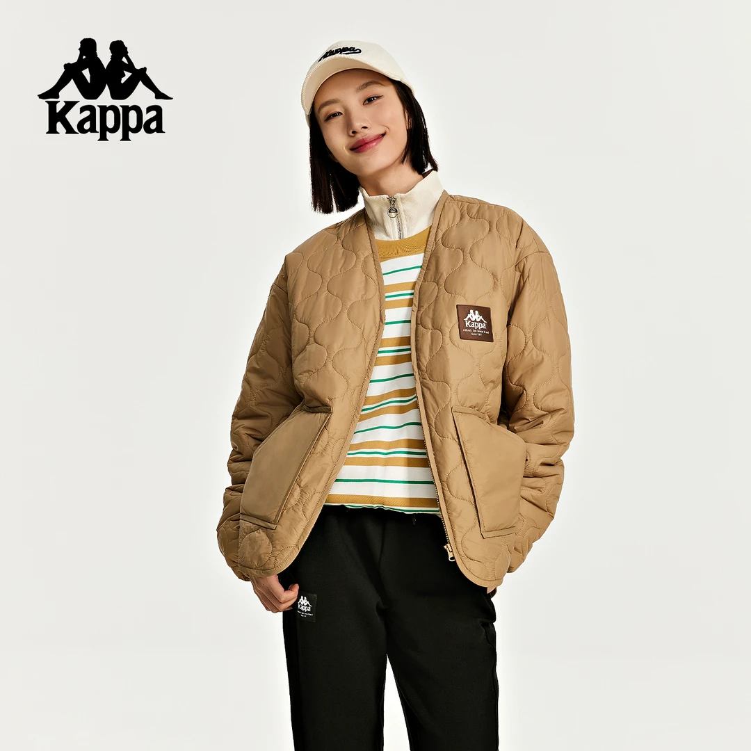 Kappa/卡帕格子长袖常规款休闲保暖运动棉服立领潮流宽松防风