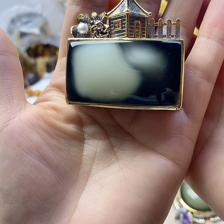 银S925镶嵌吊坠(不含链)绿珀绿蜜吊坠