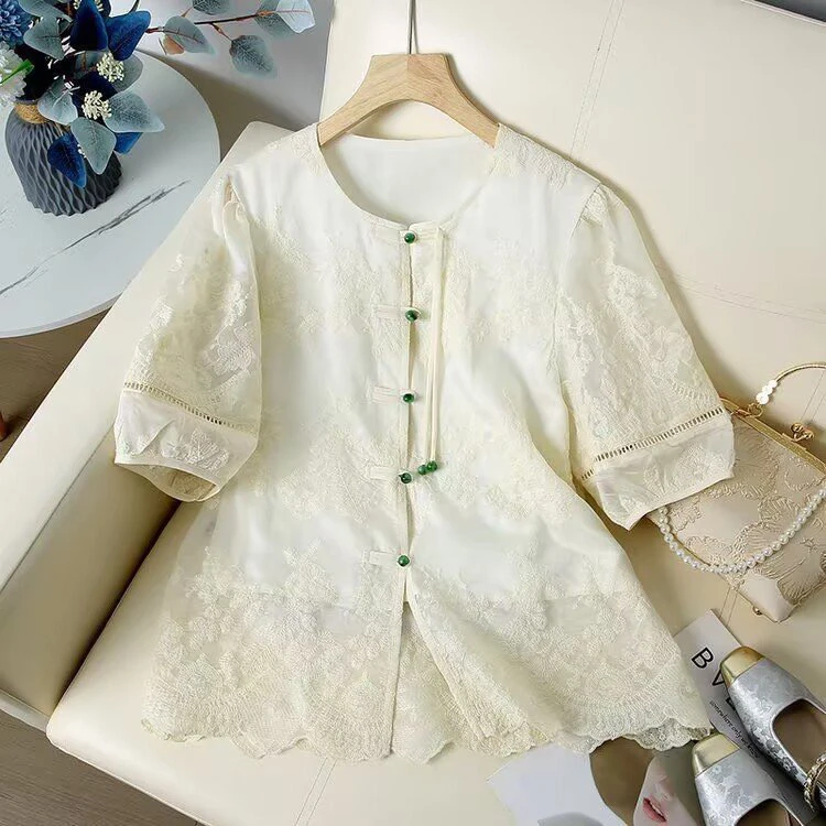 【半夏】新中式国风衬衫女2025夏季高级感刺绣短袖小衫上衣潮