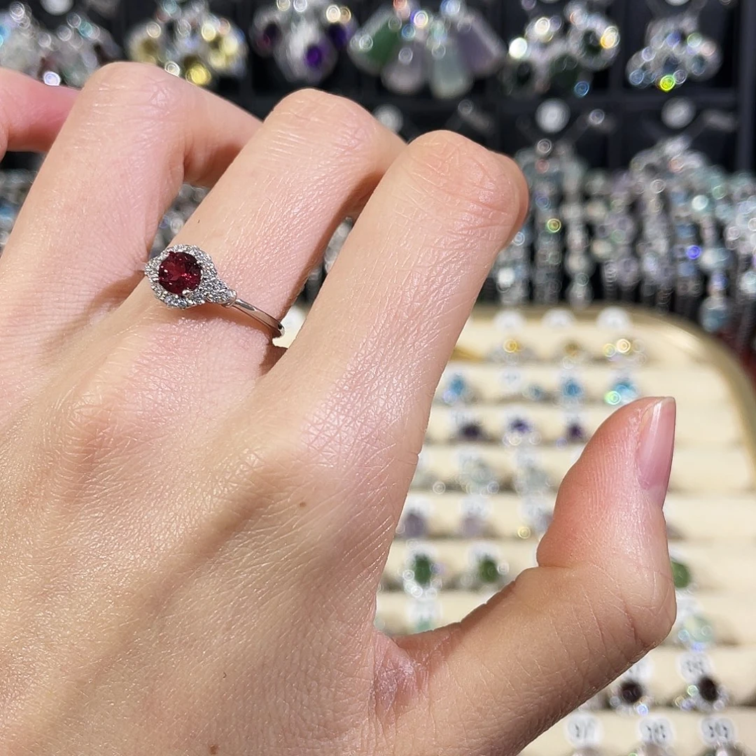 戒指石榴石银S925镶嵌戒指