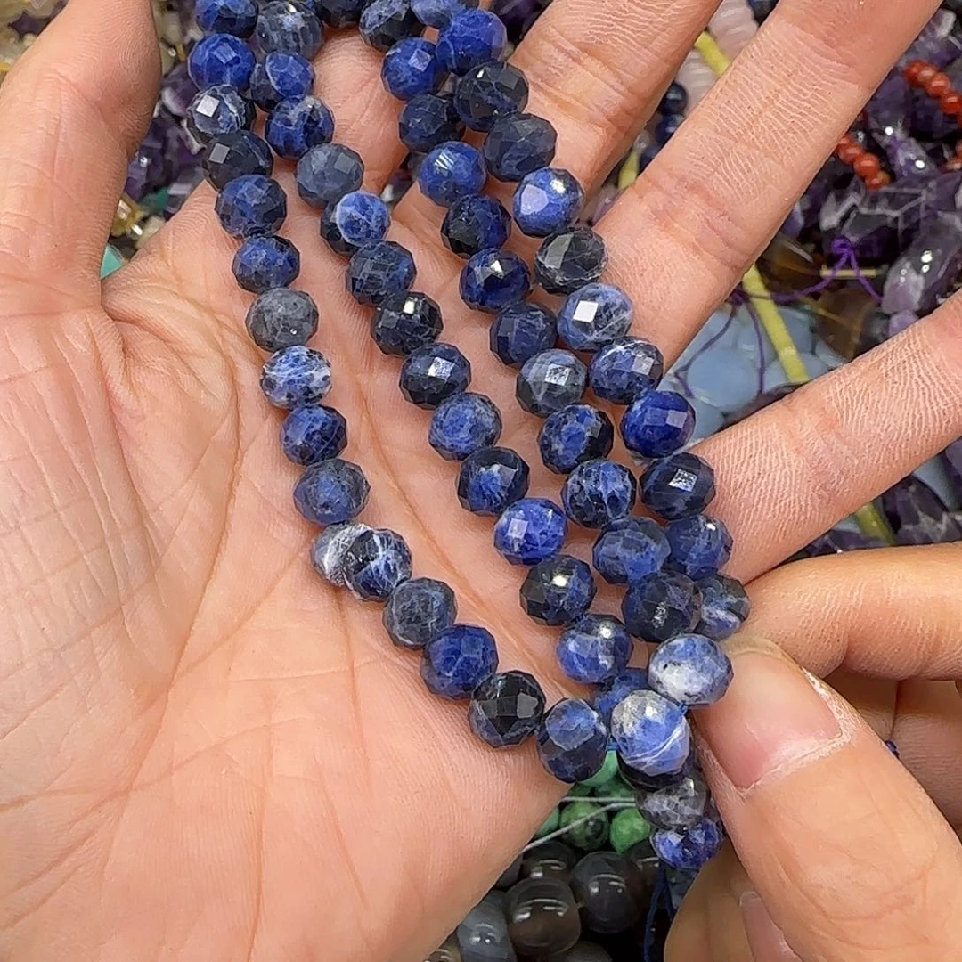 玛瑙/玉髓合金珠宝半成品蓝纹石算盘切面一条7mm一条