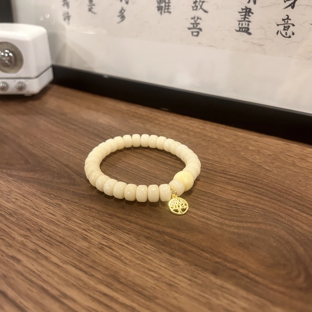 合金手链 天然白玉菩提根药片手链