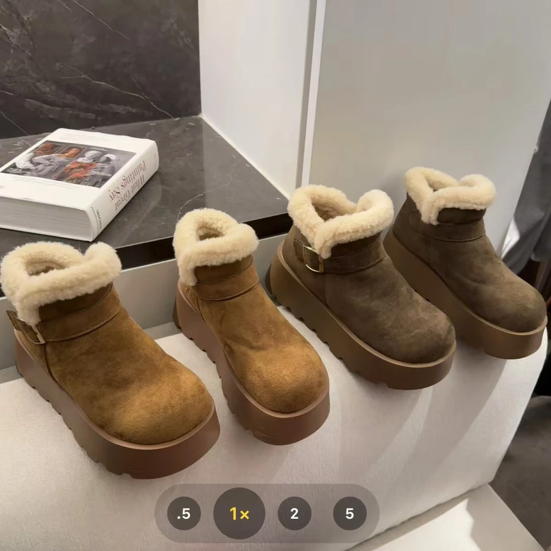 【毛圈雪地靴】冬季 圆头磨砂面加绒加厚短靴 时尚保暖休闲厚底棉靴