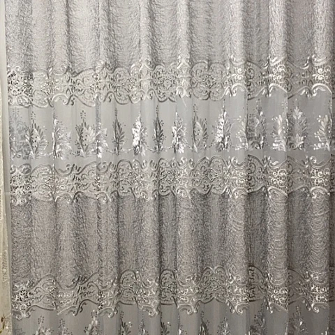 灰色鸟巢绣花纱帘10米面料